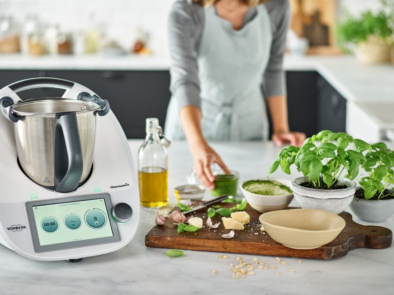 Image of Thermomix around food in the kitchen.